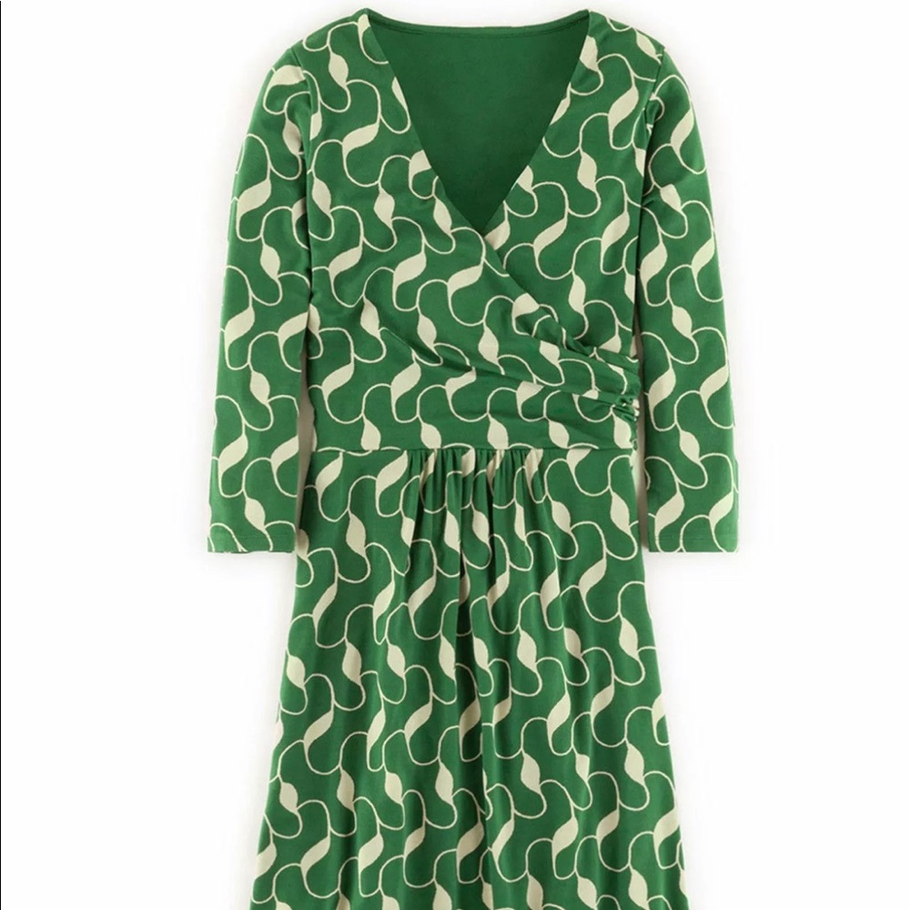 Boden Elena Wrap Dress Green Leaves size 8R